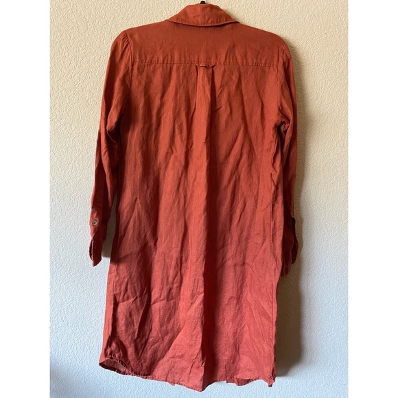 Rust Button-Up 100% Linen Shirt Dress - Picture 2 of 3